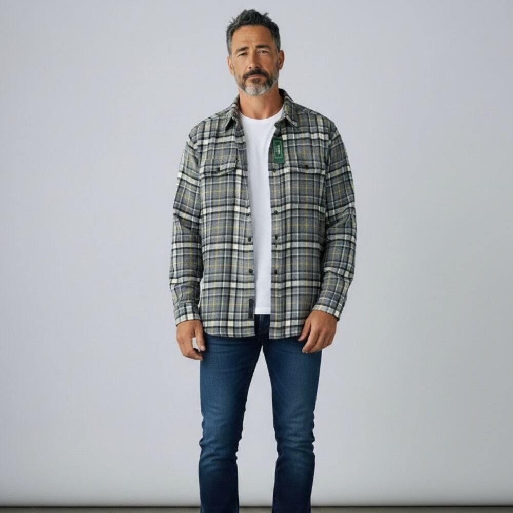 L.L. Bean Scotch Plaid Flannel Shirt NWT Mens Sz M Gray Traditional Fit Rustic